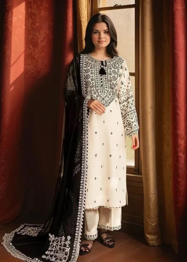 ARFA Embroidered Co Ords with Chiffon dupatta Cross stitch