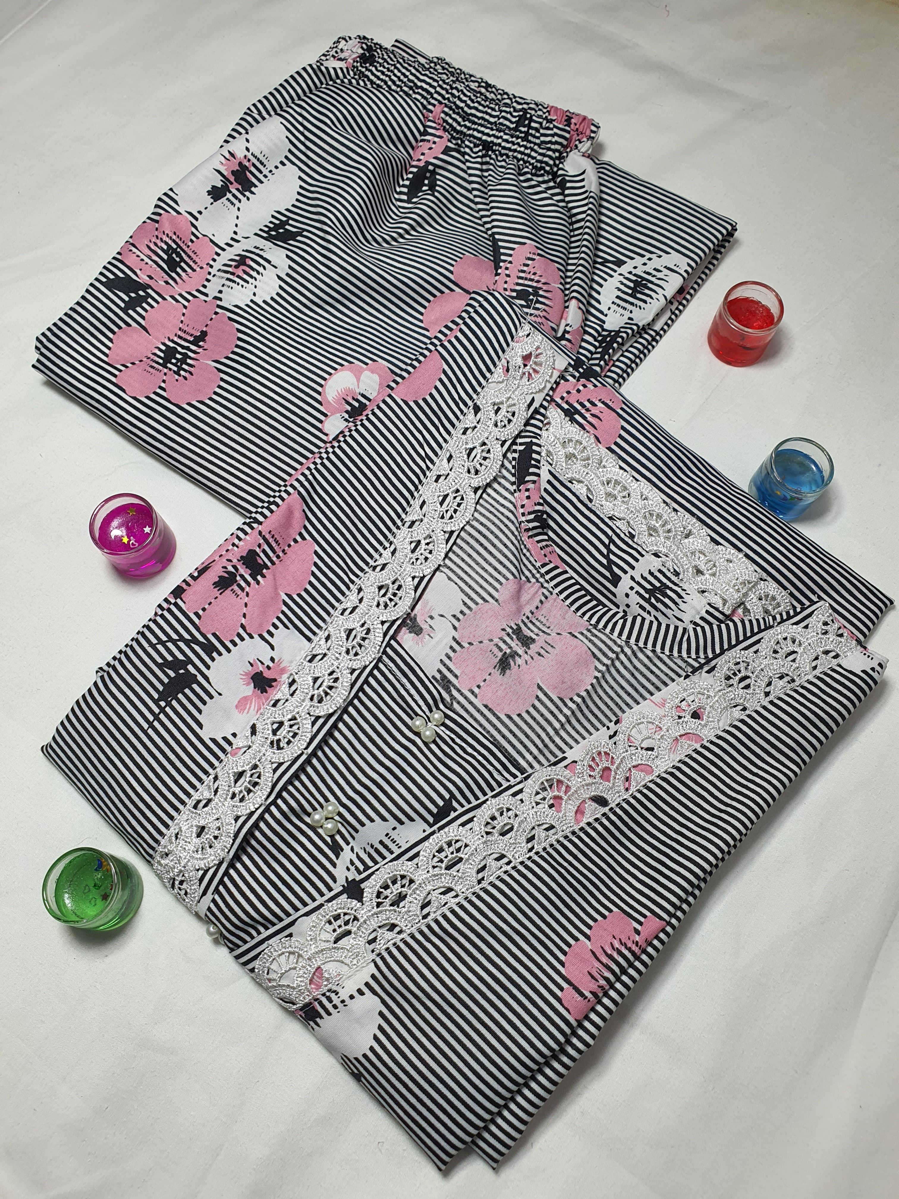 Cotton 2-Piece Stitched Set with Elegant Lace Detailing – Long Length Outfit