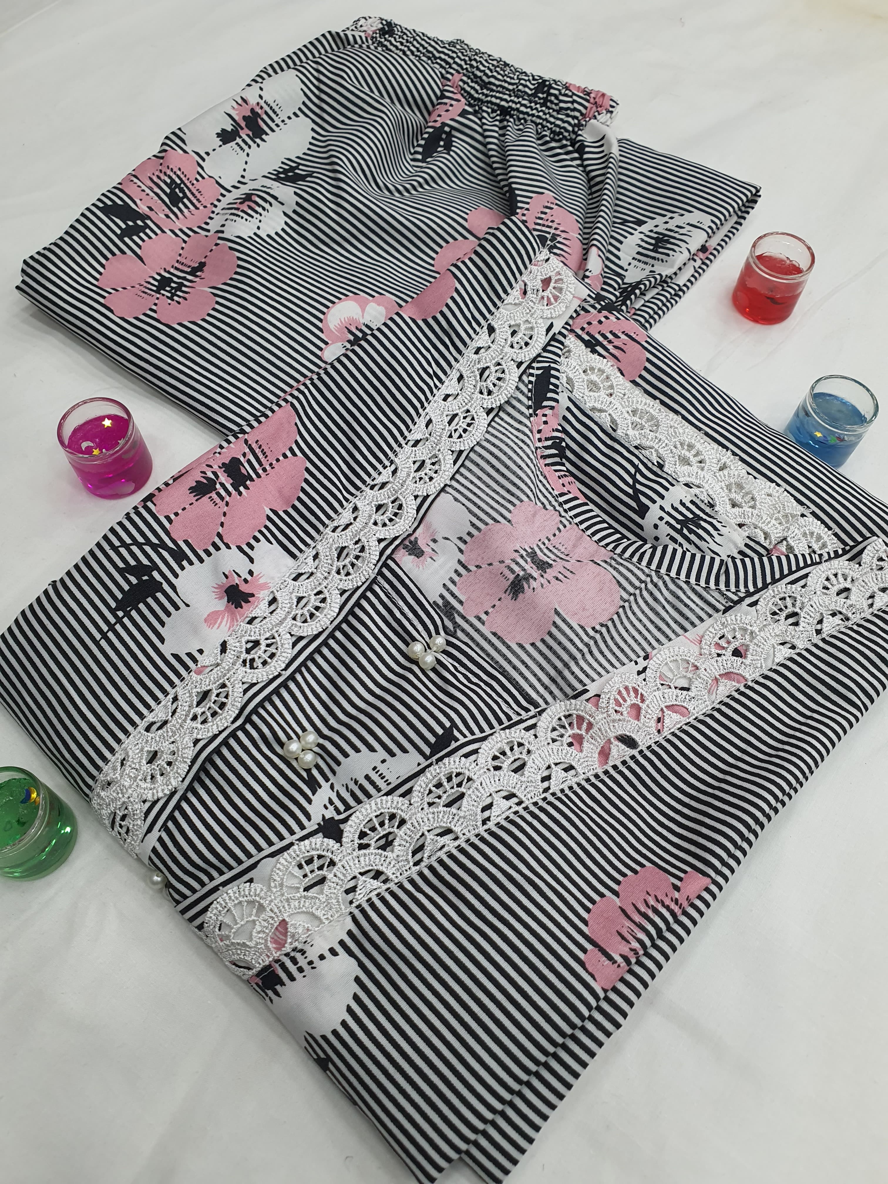 Cotton 2-Piece Stitched Set with Elegant Lace Detailing – Long Length Outfit