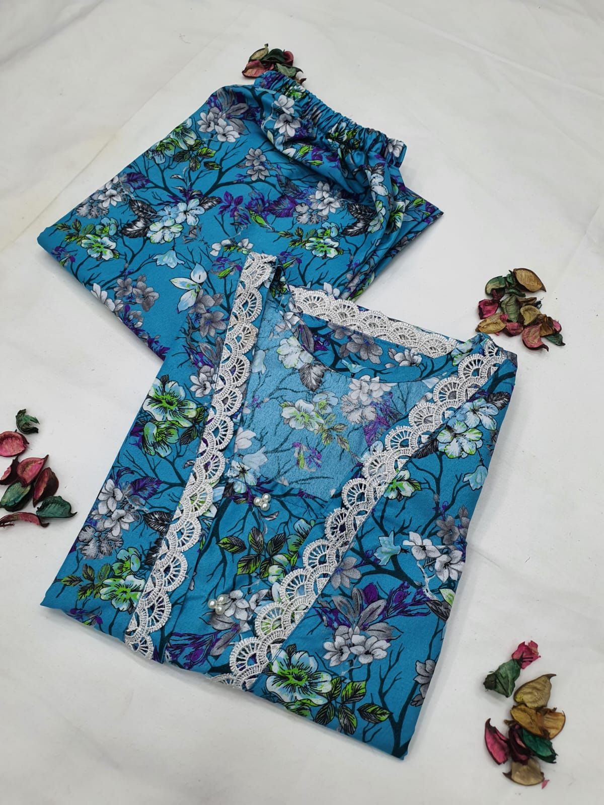 Cotton 2-Piece Stitched Set with Elegant Lace Detailing – Long Length Outfit