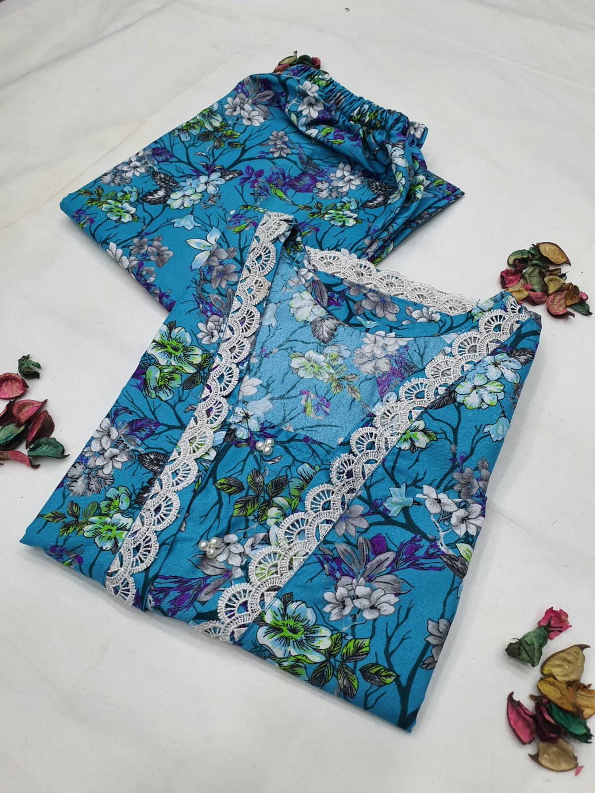 Cotton 2-Piece Stitched Set with Elegant Lace Detailing – Long Length Outfit