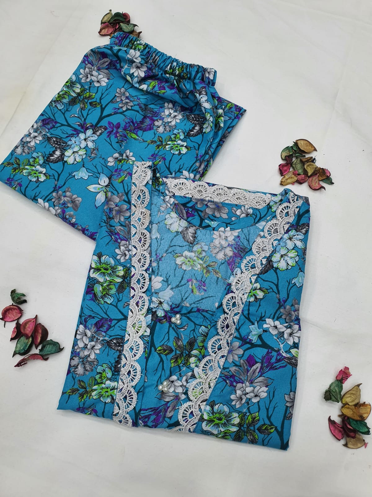 Cotton 2-Piece Stitched Set with Elegant Lace Detailing – Long Length Outfit