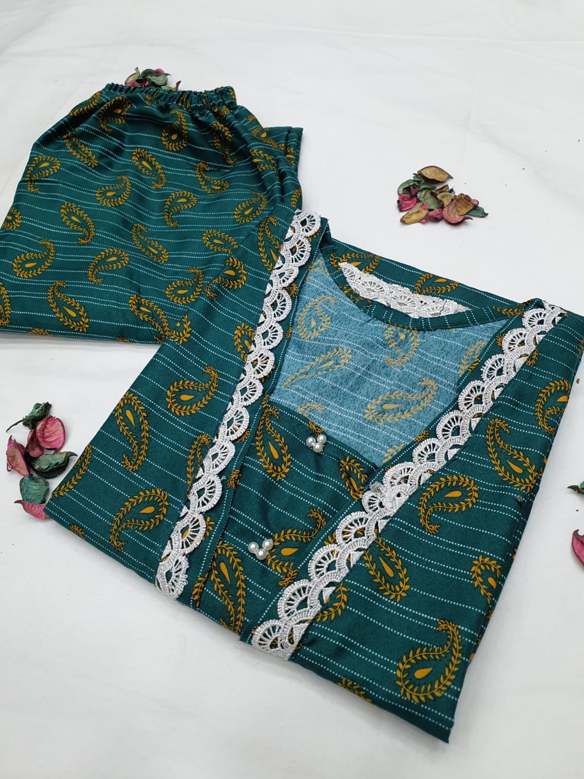 Cotton 2-Piece Stitched Set with Elegant Lace Detailing – Long Length Outfit
